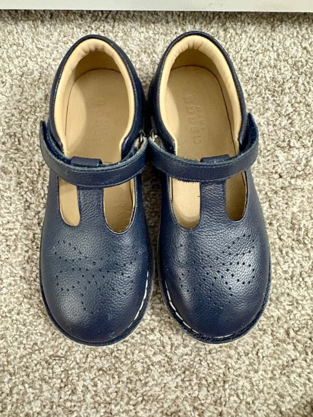 Navy Mini Boden Girls Leather T-Bar Mary Jane Flats Size EU 32 US 13.5 Leather